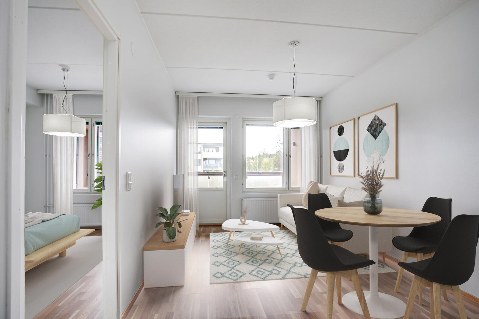 Pääkuva: digistailattu huoneistokuva.