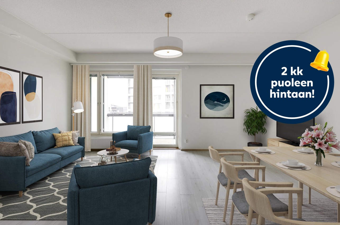 Pääkuva: digitaalinen sisustus. 2kk puoleen hintaan-logo.