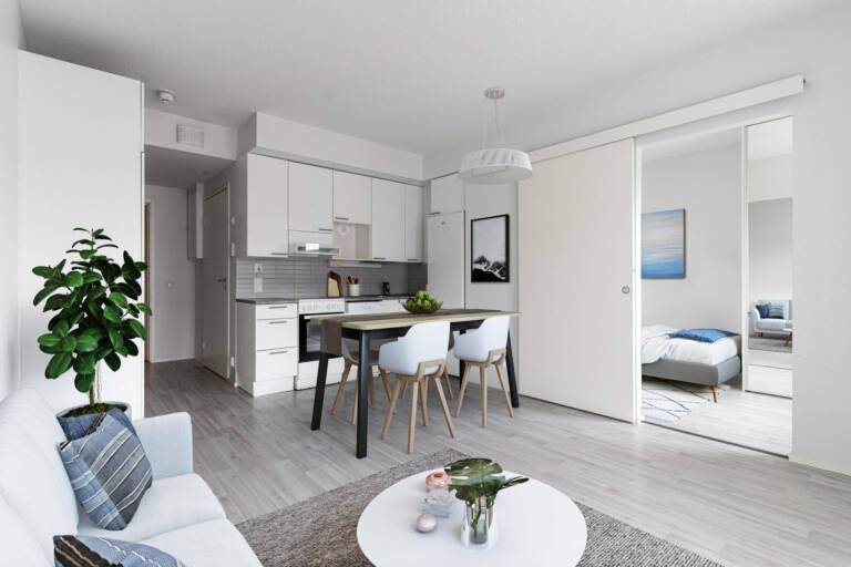 Pääkuva: digistailattu huoneistokuva.