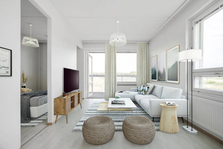 Pääkuva: digistailattu huoneistokuva.