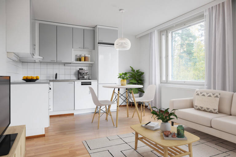 Pääkuva: digistailattu huoneistokuva.