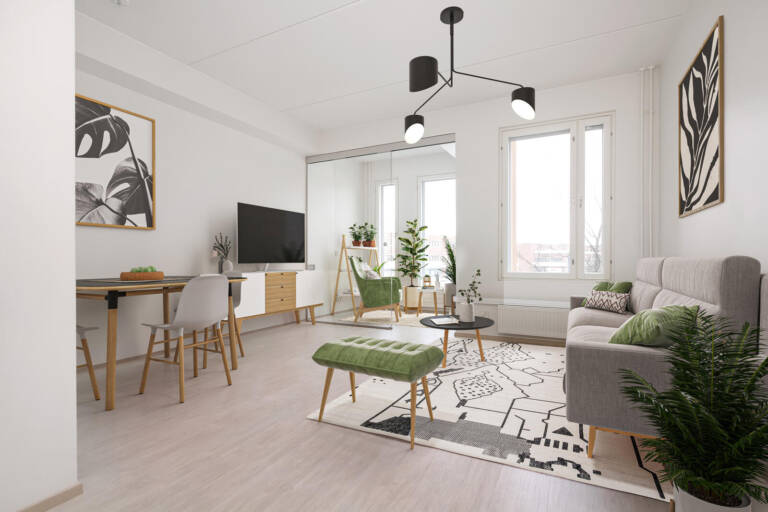 Pääkuva: digistailattu huoneistokuva.