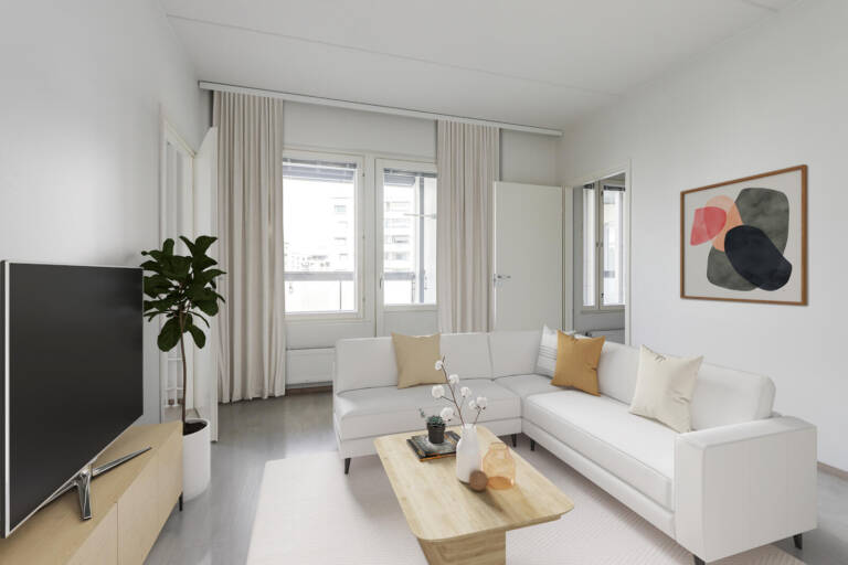 Pääkuva: digistailattu huoneistokuva.