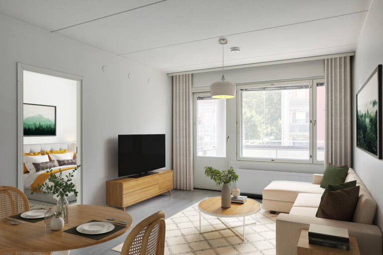 Pääkuva: digistailattu huoneistokuva.