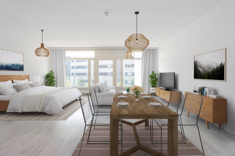 Pääkuva: digistailattu huoneistokuva.