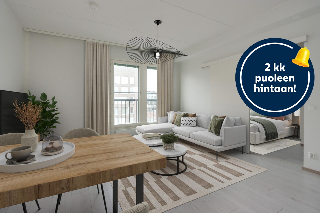 Pääkuva: digitaalinen sisustus. 2kk puoleen hintaan-logo.