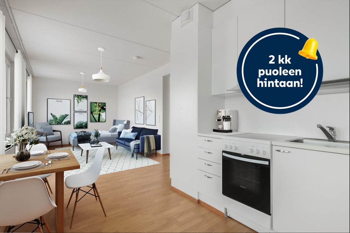 Pääkuva: KAMPANJA! Tähän asuntoon saat -50 % vuokranalennusta kahden ensimmäisen kuukauden ajan. Edun saa uusiin vuokrasopimuksiin, jotka on allekirjoitettu 31.1.2026 mennessä. Etu edellyttää 6 kuukauden sitoutumista asumiseen.
