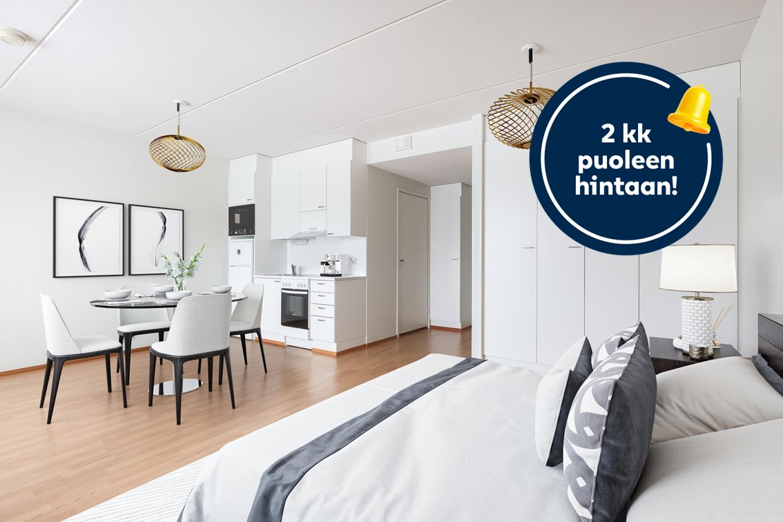 Pääkuva: KAMPANJA! Tähän asuntoon saat -50 % vuokranalennusta kahden ensimmäisen kuukauden ajan. Edun saa uusiin vuokrasopimuksiin, jotka on allekirjoitettu 31.1.2026 mennessä. Etu edellyttää 6 kuukauden sitoutumista asumiseen.