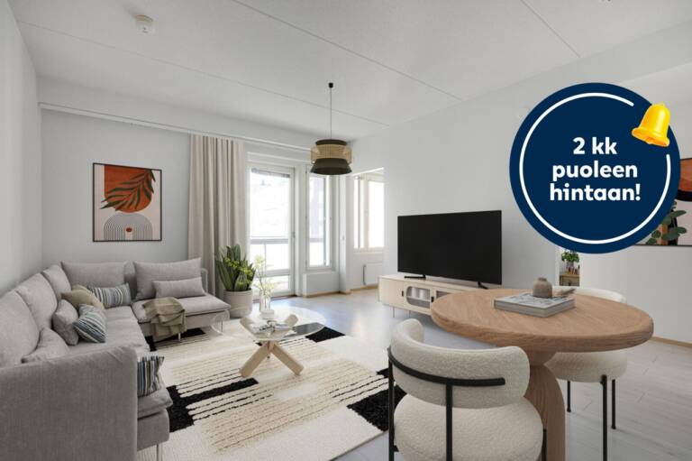 Pääkuva: digitaalinen sisustus. 2kk puoleen hintaan-logo.