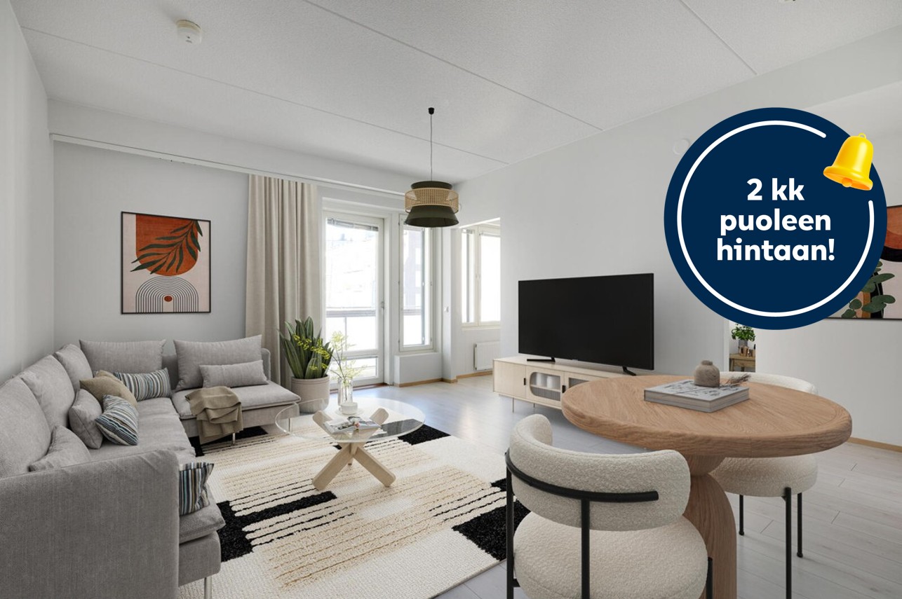 Pääkuva: digitaalinen sisustus. 2kk puoleen hintaan-logo.