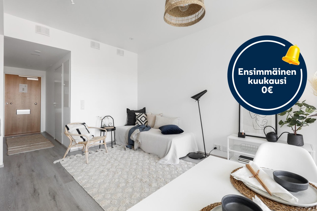 Pääkuva: digitaalinen sisustus. Ensimmäinen kuukausi 0€ -logo.