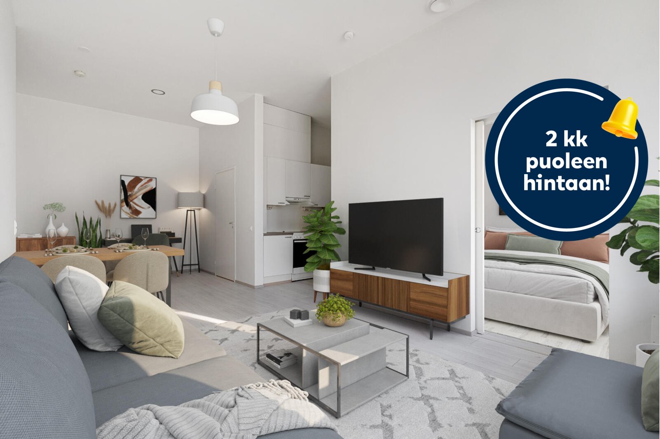Pääkuva: digitaalinen sisustus. 2kk puoleen hintaan-logo.