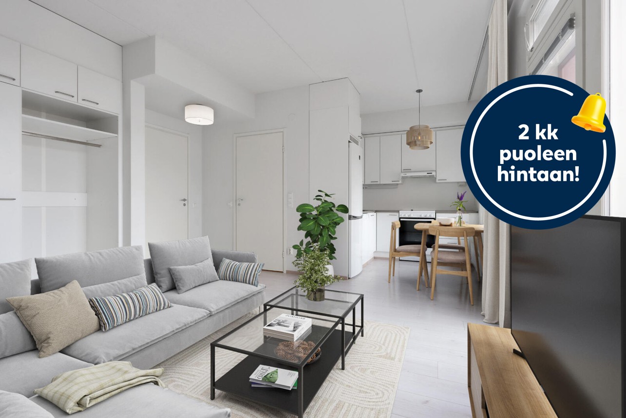 Pääkuva: digitaalinen sisustus. 2kk puoleen hintaan -logo.