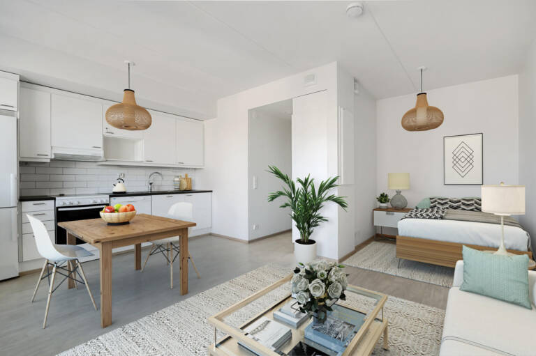 Pääkuva: digistailattu huoneistokuva.