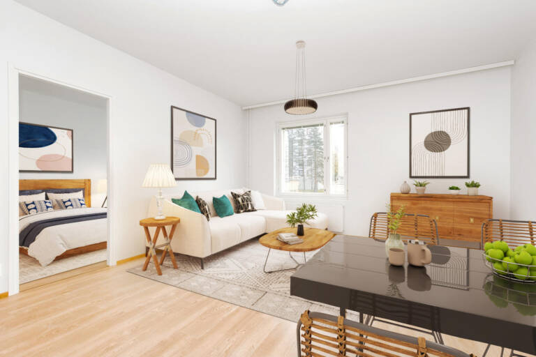 Pääkuva: digistailattu huoneistokuva.