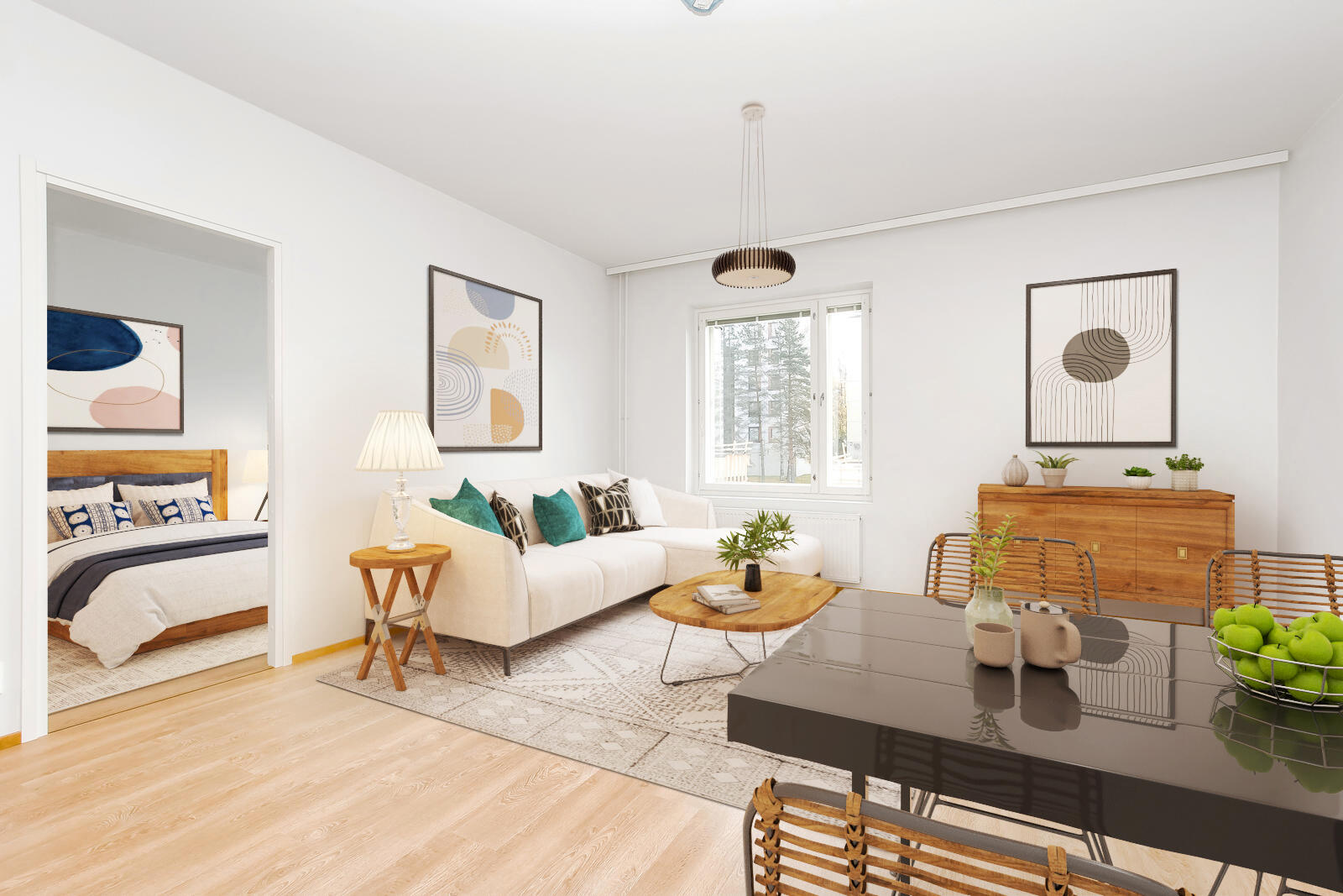 Pääkuva: digistailattu huoneistokuva.