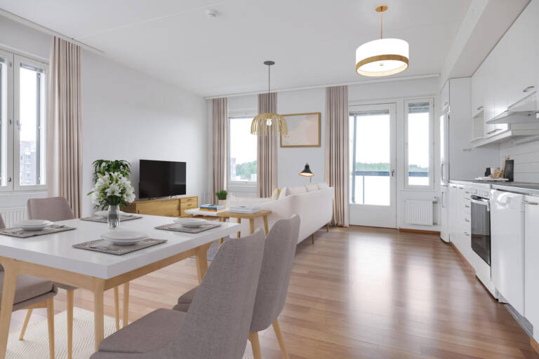 Pääkuva: digistailattu huoneistokuva.