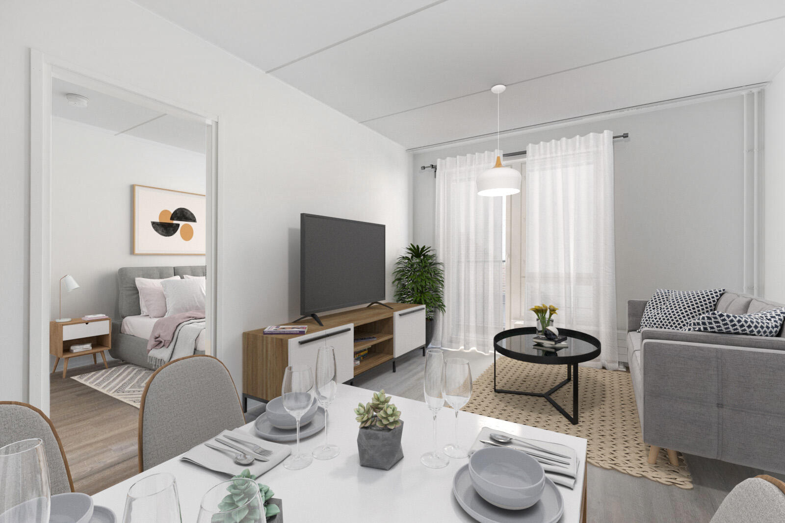 Pääkuva: digistailattu huoneistokuva.