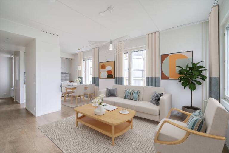 Pääkuva: digistailattu huoneistokuva.