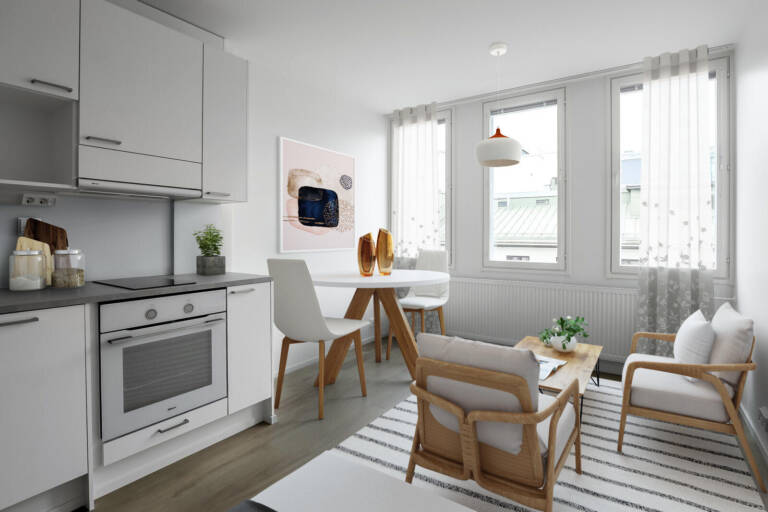 Pääkuva: digistailattu huoneistokuva.