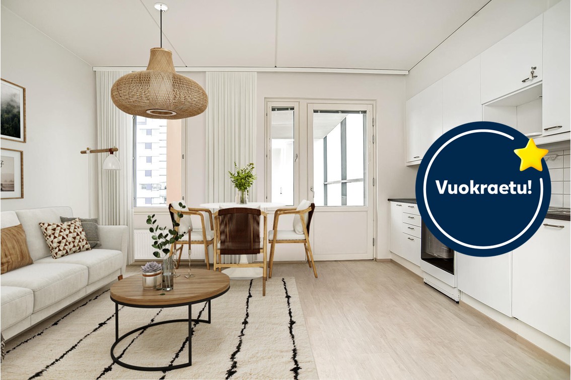 Pääkuva: digistailattu huoneistokuva. Kampanja: Kuusi ensimmäistä kuukautta -50€.