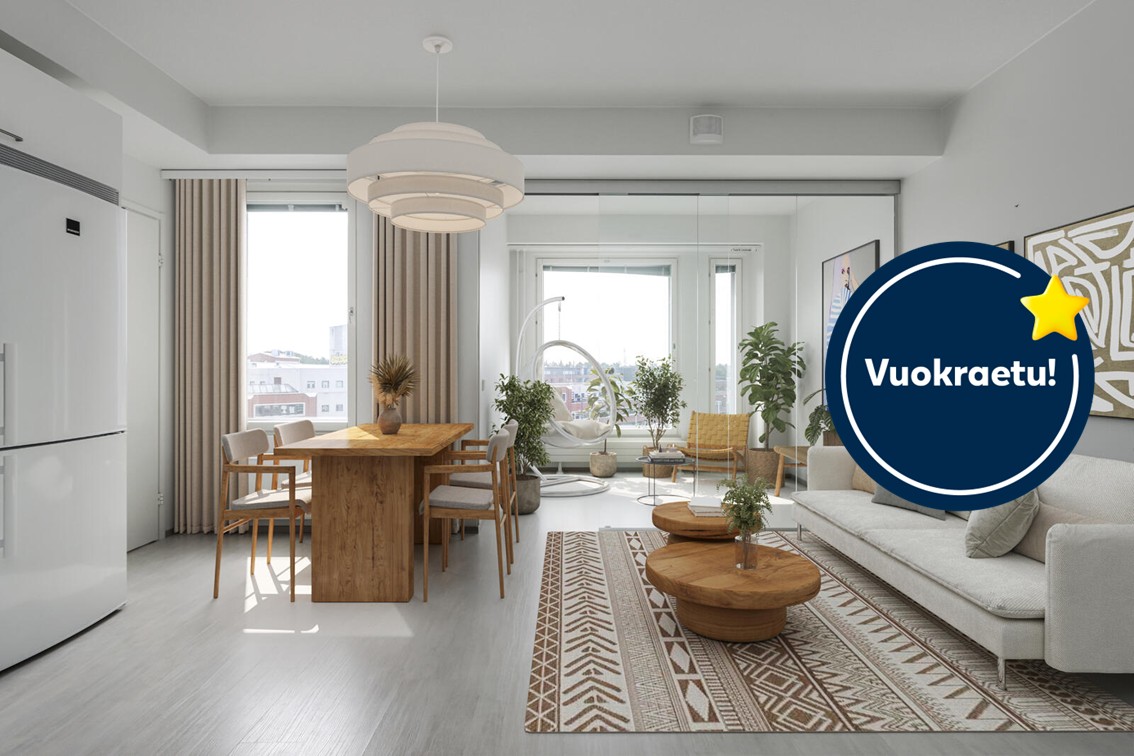 Pääkuva: digistailattu huoneistokuva. Kampanja: Kuusi ensimmäistä kuukautta -50€.