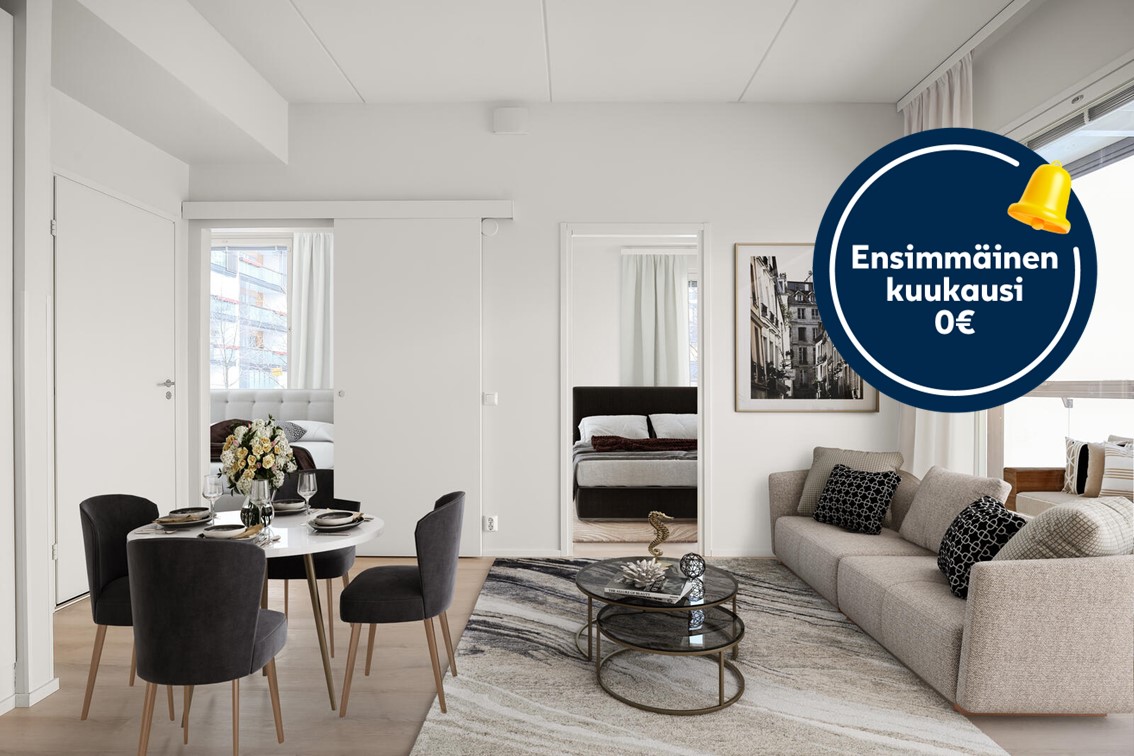 Kampanjakuvake: ensimmäinen kuukausi 0 €.