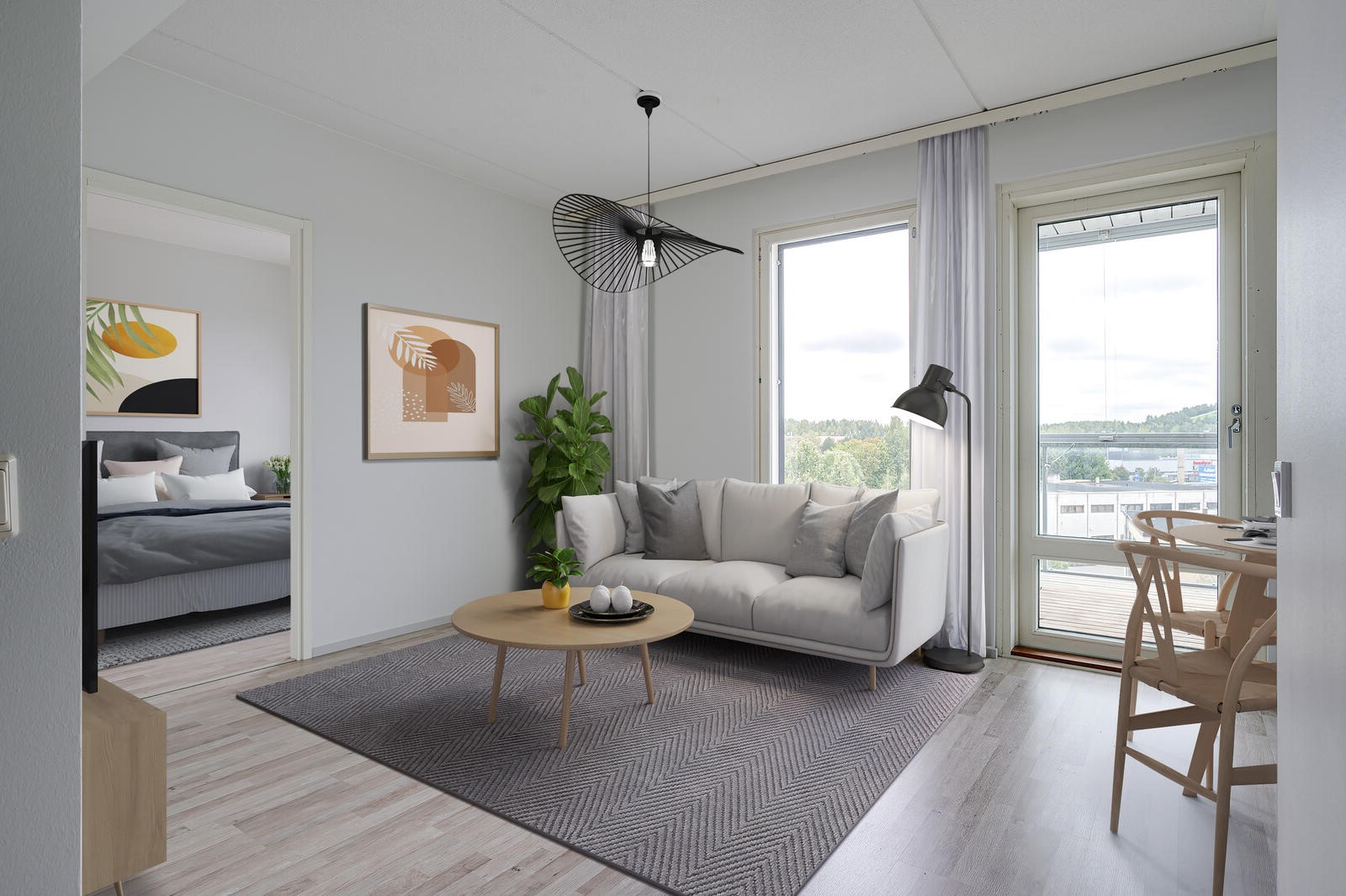 Pääkuva: digistailattu huoneistokuva.