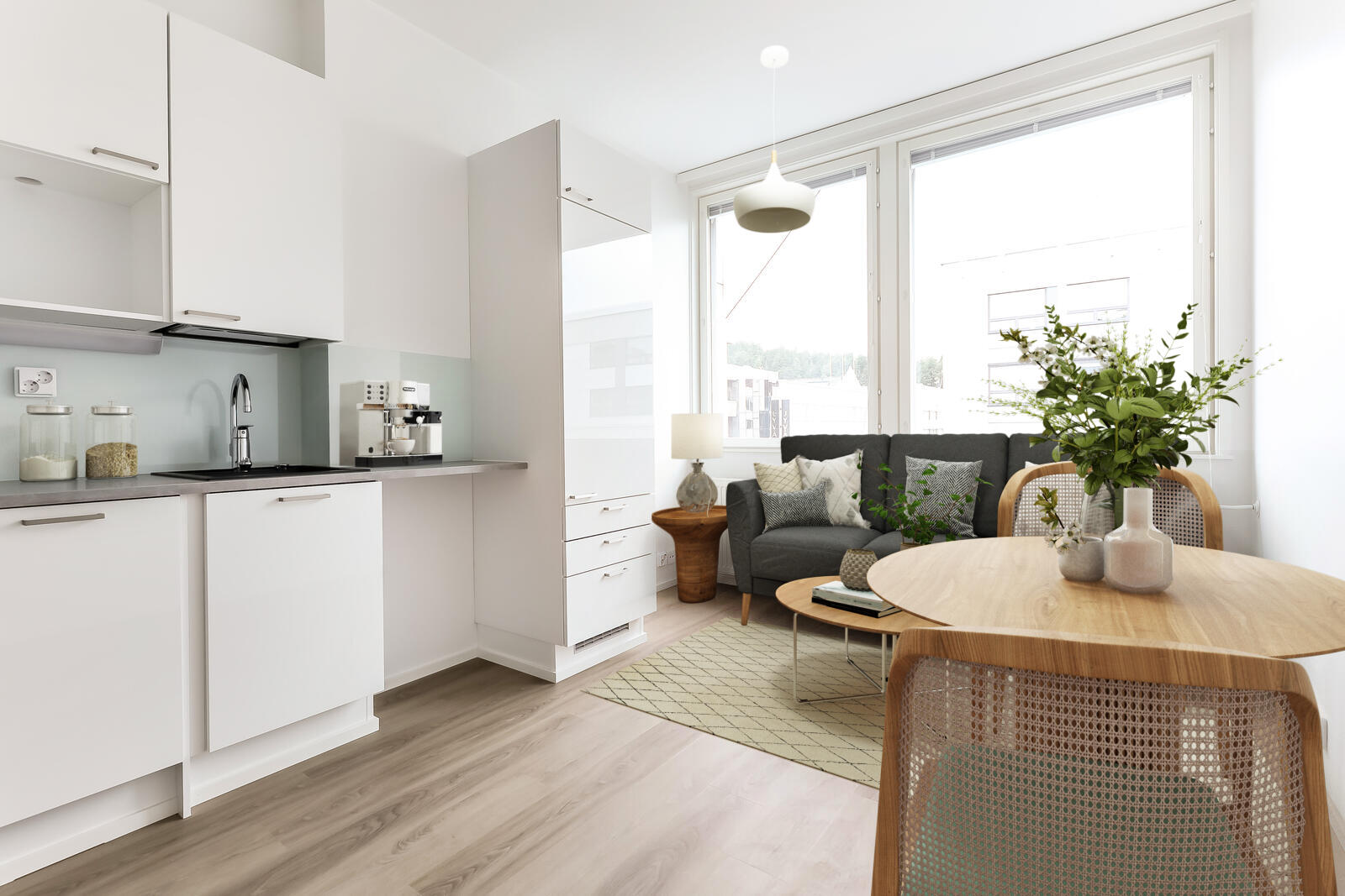 Pääkuva: digistailattu huoneistokuva.