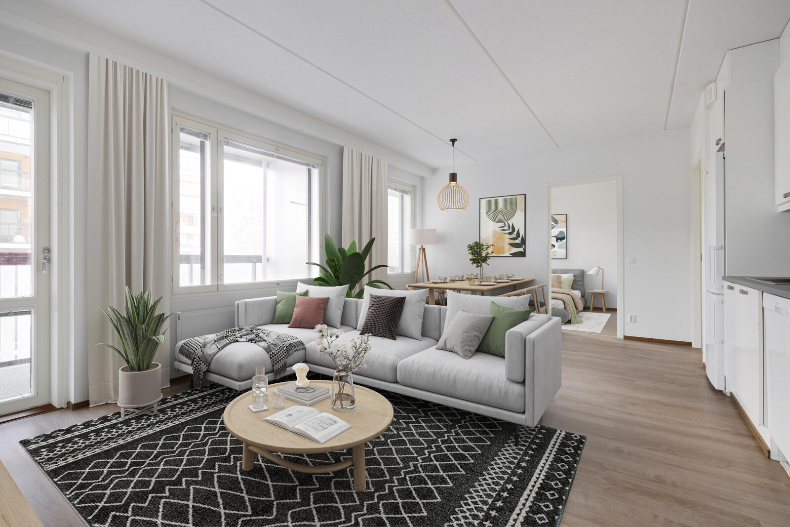 Pääkuva: digistailattu huoneistokuva.