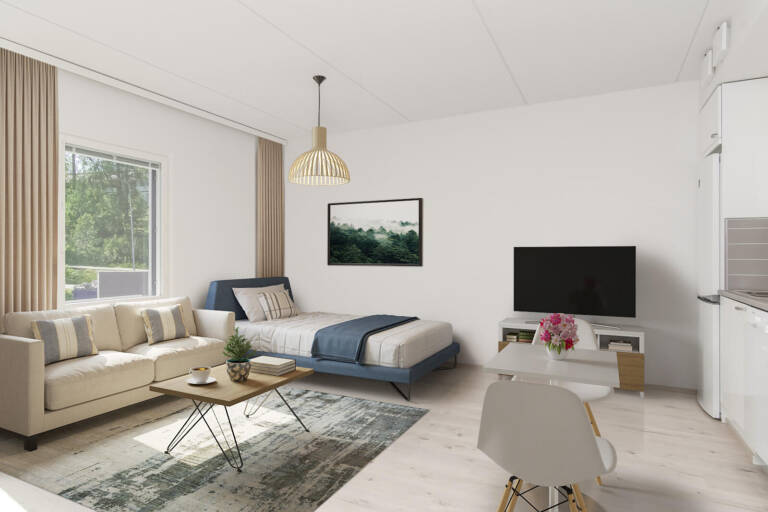 Pääkuva: digistailattu huoneistokuva.