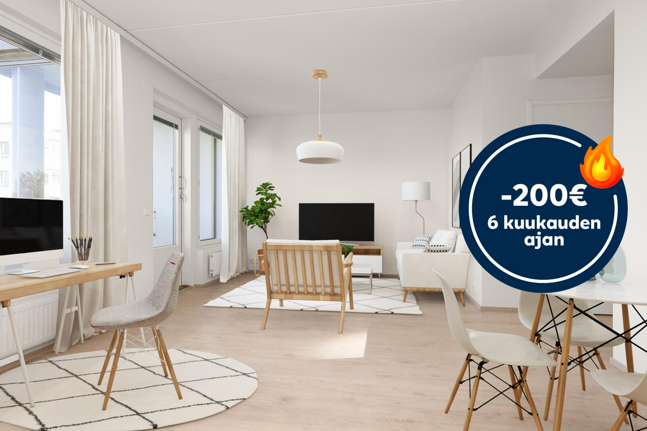 Pääkuva: digitaalinen sisustus. -200 € 6 kuukauden ajan -logo.