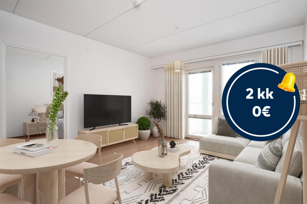Pääkuva: digitaalinen sisustus. 2kk 0 €-logo.