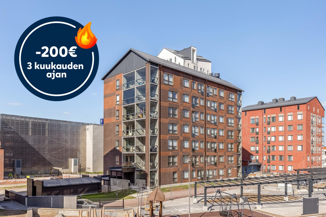 Pääkuva: julkisivukuva. Säästä 200€ kolmen kuukauden ajan.