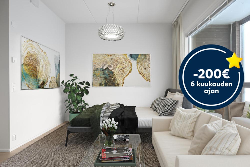 Pääkuva: Digistailattu olohuone + 6kk -200e -logo.